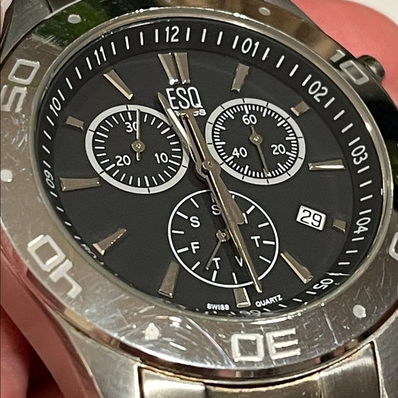 ESQ Men's Silver and Black Chronograph Watch - Picture 4 of 10